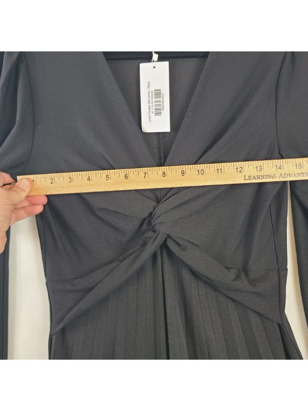 NEW Baltic Born Lynda Pleated Midi Dress Black Long Sleeve Knot Front Sz M